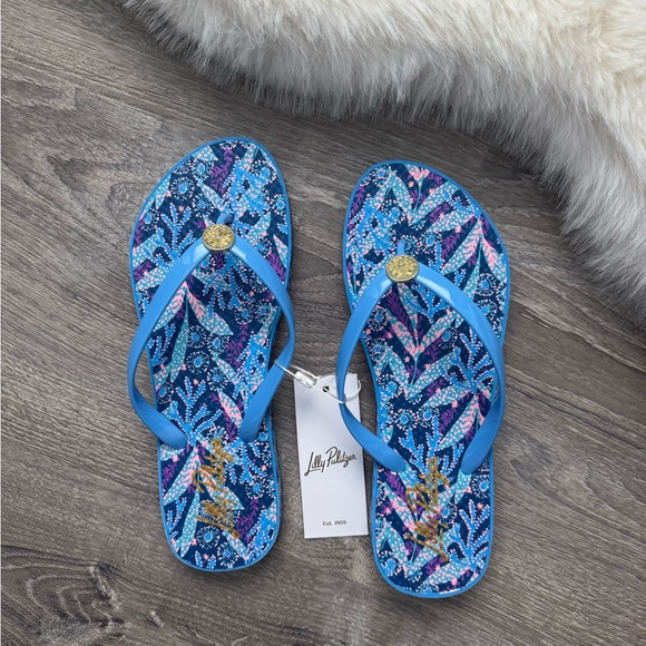 ⛱️LILLY PULITZER Pool Flip Flops Barton Blue Star Gazing Shoe Size 7/8 - Picture 6 of 6